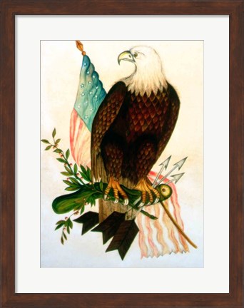 Framed Bald eagle with flag Print