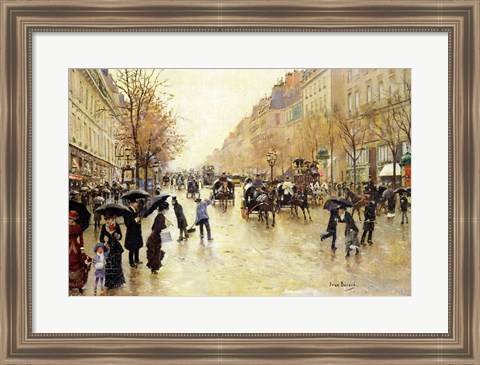 Framed Boulevard Poissonniere in the Rain Print