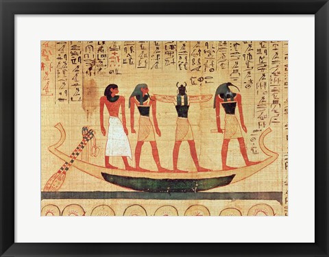 Framed Papyrus depicting a man being transported on a barque to the afterlife Print