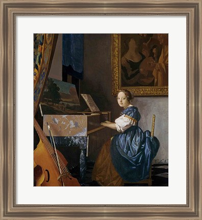 Framed Young Lady Seated at a Virginal Print