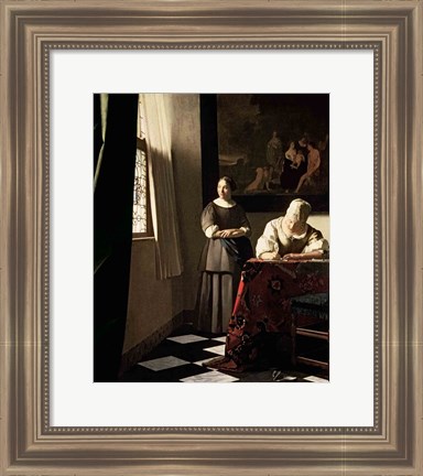 Framed Lady writing a letter with her Maid Print