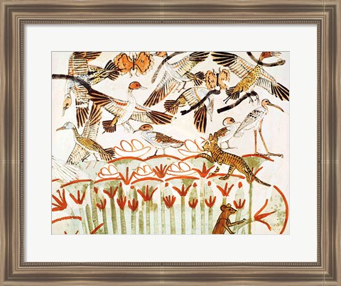 Framed Fishing and fowling in the marshes, detail of the birds, from the Tomb Chapel of Menna Print