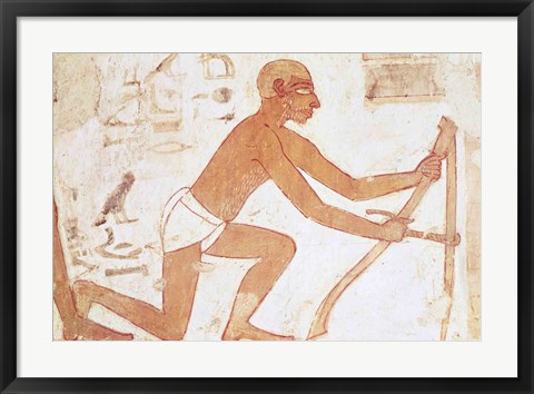 Framed Construction of a wall, detail of a man with a hoe, from the Tomb of Rekhmire Print