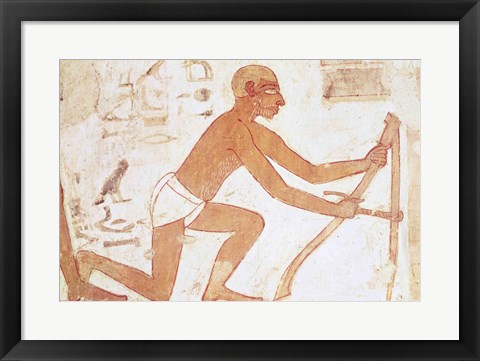 Framed Construction of a wall, detail of a man with a hoe, from the Tomb of Rekhmire Print