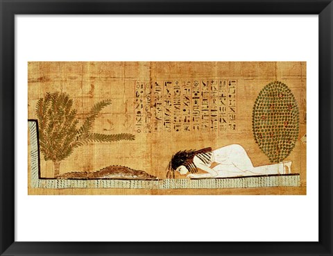 Framed Funerary papyrus depicting the deceased prostrate in front of the crocodile Print