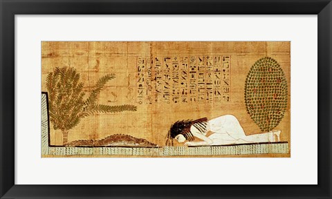 Framed Funerary papyrus depicting the deceased prostrate in front of the crocodile Print