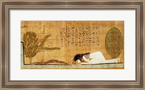 Framed Funerary papyrus depicting the deceased prostrate in front of the crocodile Print