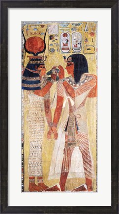 Framed Goddess Hathor placing the magic collar on Seti Print