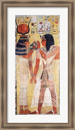 Framed Goddess Hathor placing the magic collar on Seti Print