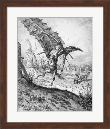 Framed Don Quixote and the Windmills Print