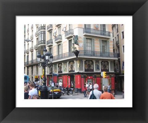 Framed Barcelona Busy Street Print