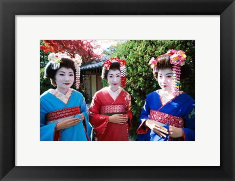 Framed Three geishas, Kyoto, Honshu, Japan Print