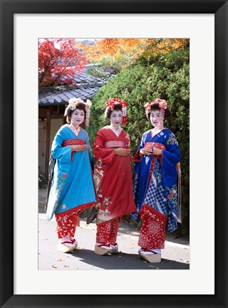 Framed Three geishas, Kyoto, Honshu, Japan (posed) Print