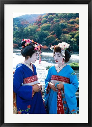 Framed Geishas Conversing in Japanese Print