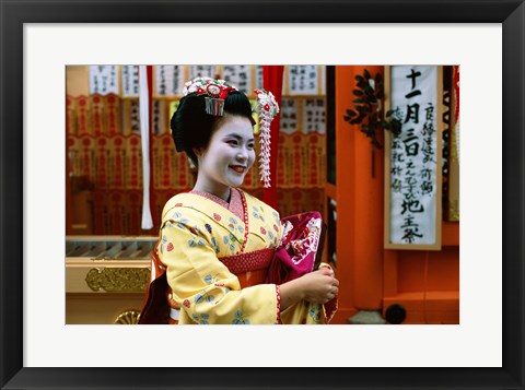 Framed Geisha in Yellow Print