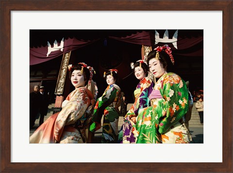 Framed Group of geishas, Kyoto, Honshu, Japan Print