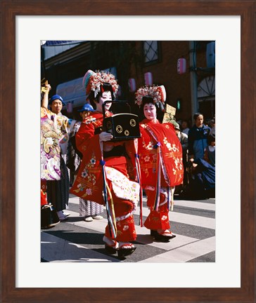 Framed Group of geishas, Kyoto, Honshu, Japan Print