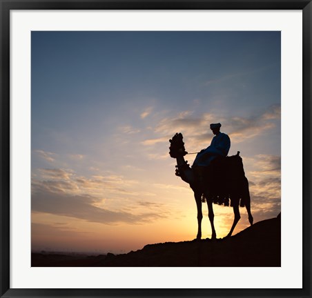 Framed Silhouette of a man on a camel, Giza, Egypt Print