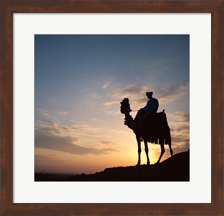 Framed Silhouette of a man on a camel, Giza, Egypt Print
