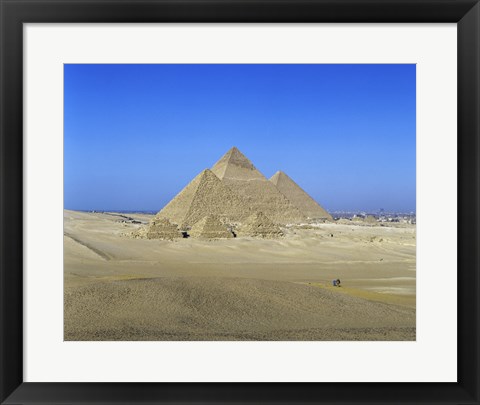 Framed Giza Pyramids, Giza, Egypt (far view) Print