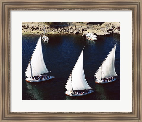 Framed Sailboats in a river, Nile River, Aswan, Egypt Print