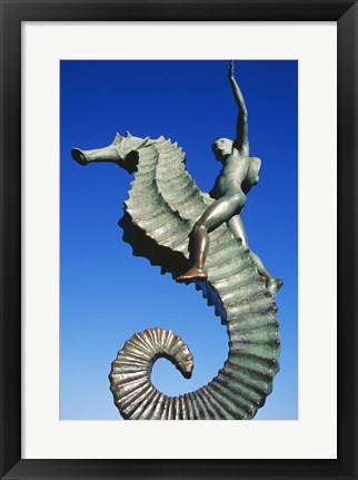 Framed Sea horse statue, Puerto Vallarta, Mexico Print