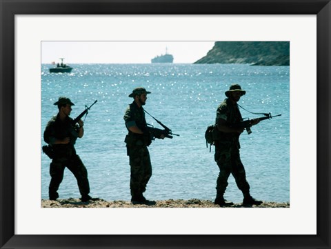 Framed U.S. Navy Special Forces (S.E.A.L.) Team Patroling Beach Print