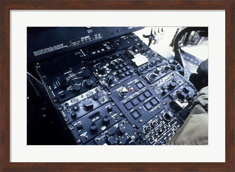 Framed Central Control Console in the Cockpit of a UH-60A Black Hawk Helicopter Print