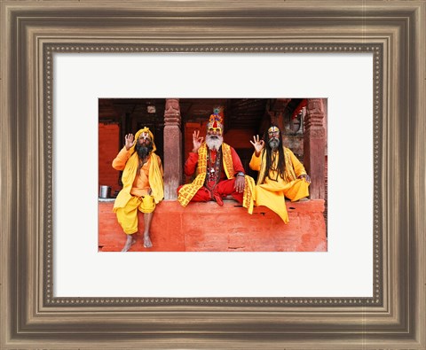 Framed Three Saddhus at Kathmandu Durbar Square Print