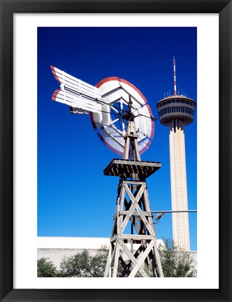 Framed USA, Texas, San Antonio, Tower of the Americas and old windmill Print