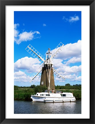 Framed Low angle view of a traditional windmill, Thurne, Norfolk Broads, Norfolk, England Print