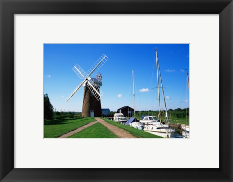 Framed Drainage windmill at the riverside, Horsey Windpump, Horsey, Norfolk, East Anglia, England Print