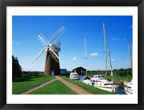 Framed Drainage windmill at the riverside, Horsey Windpump, Horsey, Norfolk, East Anglia, England Print