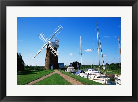 Framed Drainage windmill at the riverside, Horsey Windpump, Horsey, Norfolk, East Anglia, England Print