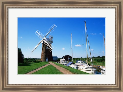 Framed Drainage windmill at the riverside, Horsey Windpump, Horsey, Norfolk, East Anglia, England Print