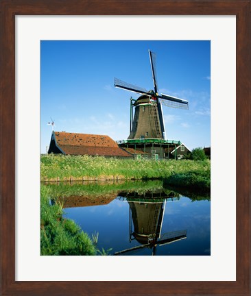 Framed Windmill, Zaanse Schans, Netherlands Reflection Print