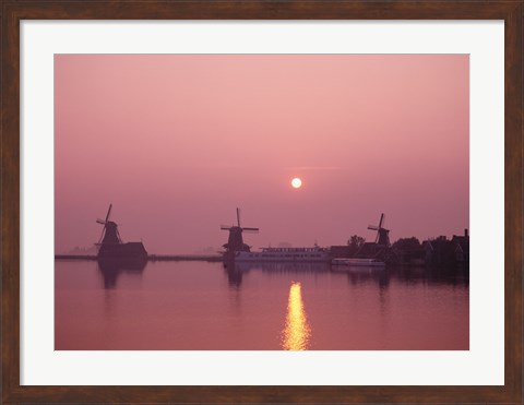 Framed Windmills at Sunrise, Zaanse Schans, Netherlands Print