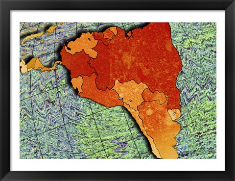 Framed Close-up of a map of South America Print