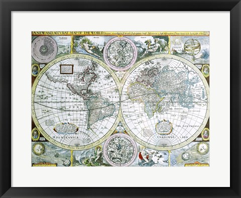 Framed Close-up of a world map, John Speed, 1626 Print