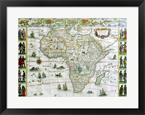 Framed Close-up of the map of Africa, Joan Bleau, 1630 Print