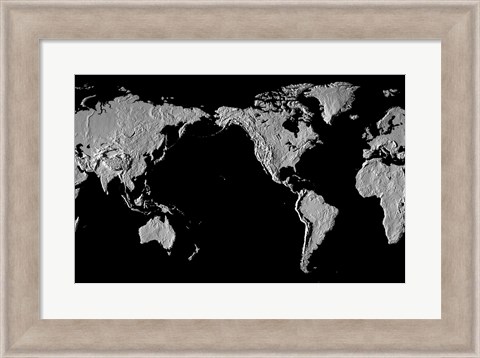 Framed Close-up of a world map - black Print