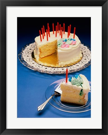 Framed Close-up of candles on a birthday cake Print