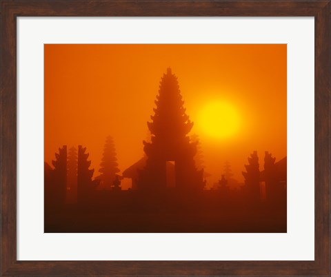 Framed Silhouette of a temple at sunrise, Bali, Indonesia Print