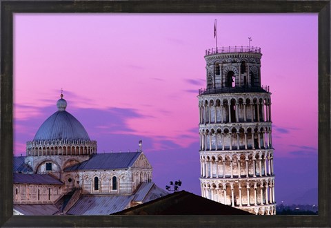 Framed Tower at night, Leaning Tower, Pisa, Italy Print