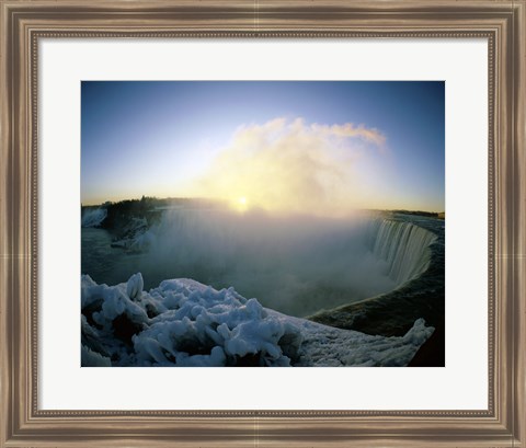 Framed Sunrise over a waterfall, Niagara Falls, Ontario, Canada Print