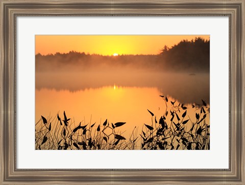 Framed Sunrise over a lake Print