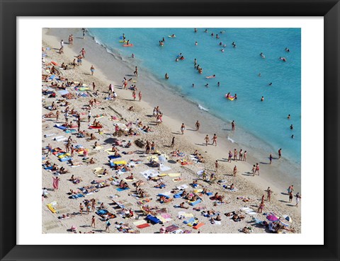 Framed Aerial view of people at the beach, Waikiki Beach, Honolulu, Oahu, Hawaii, USA Print