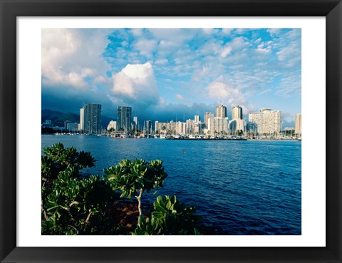 Framed Buildings on the waterfront, Waikiki Beach, Honolulu, Oahu, Hawaii, USA Print