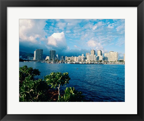 Framed Buildings on the waterfront, Waikiki Beach, Honolulu, Oahu, Hawaii, USA Print