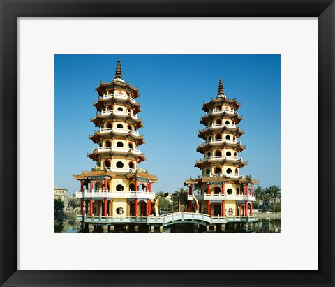 Framed Facade of a pagoda, Dragon and Tiger Pagoda, Lotus Lake, Kaohsiung, Taiwan Print